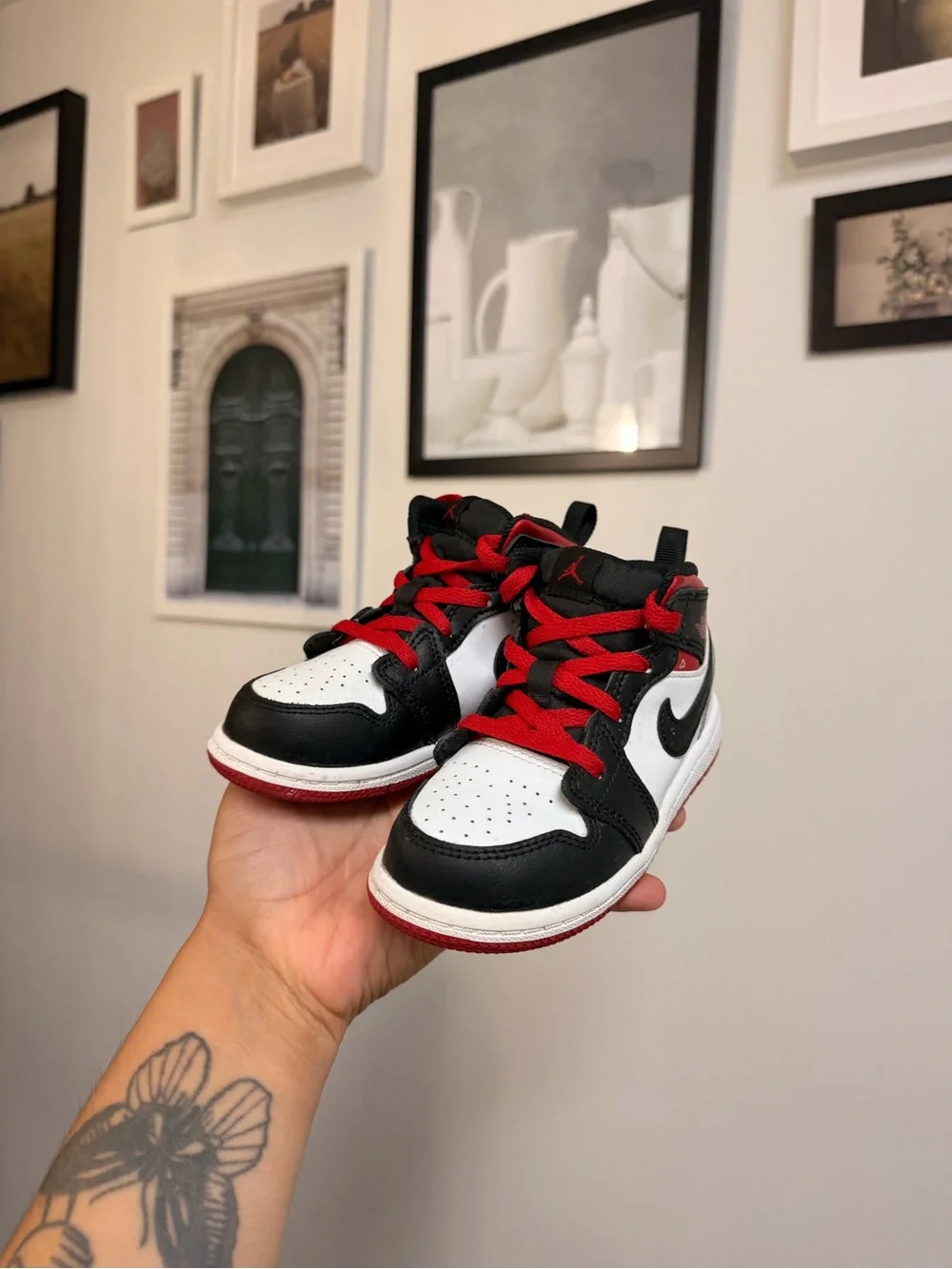 Nike Kids Black/White/Red Jordan Low-Top Sneakers